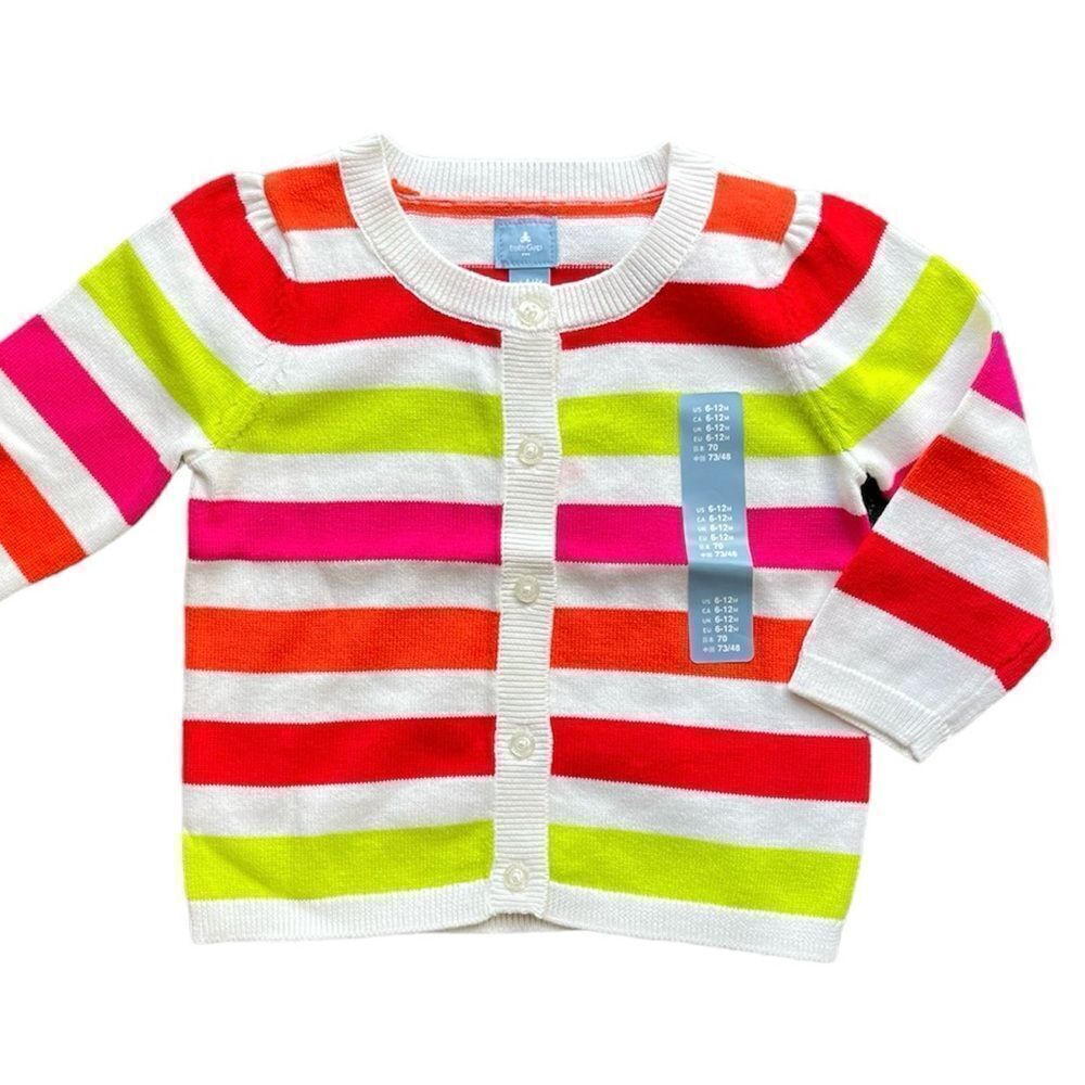 NWT Baby Gap Colorful Stripe Cardigan Sweater Bright Preppy Girls 6 to 12 Months